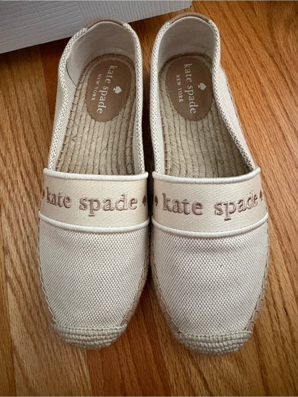 kate spade Cream Canvas Espadrille Flats with Logo Band